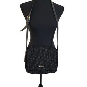 Nine West‎ Vintage Y2K Black Woven Straw Crossbody Shoulder Bag